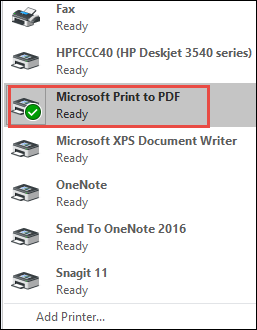 Select Print to PDF